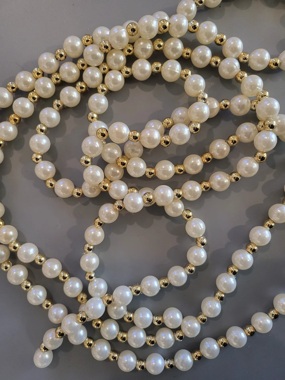 Set of 3 Pearl & Gold Beaded Garlands 25.5 Ft